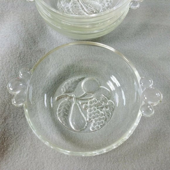 Dessert Bowls Glass Fruit Design on Bottom Bubble Handles Set of 4 - Picture 4 of 8